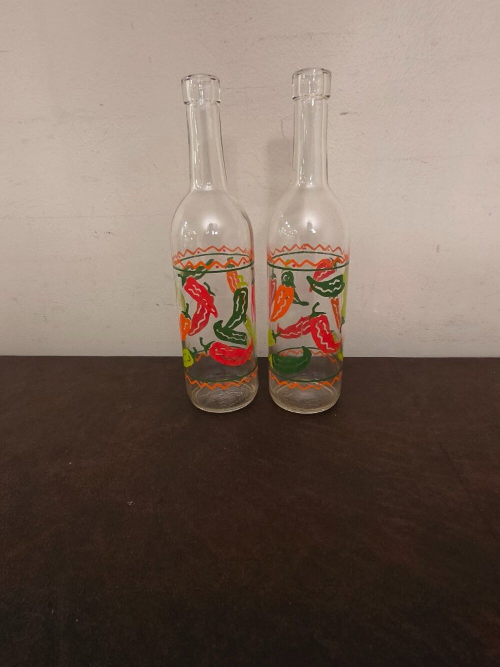 Set of 2 - Vintage Chili Peppers Graphic Multi-Colored Wine Cork Bottle.